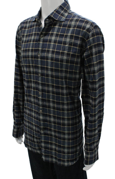 Giannetto Mens Cotton Plaid Long Sleeve Spread Sport Shirt Blue Size XL