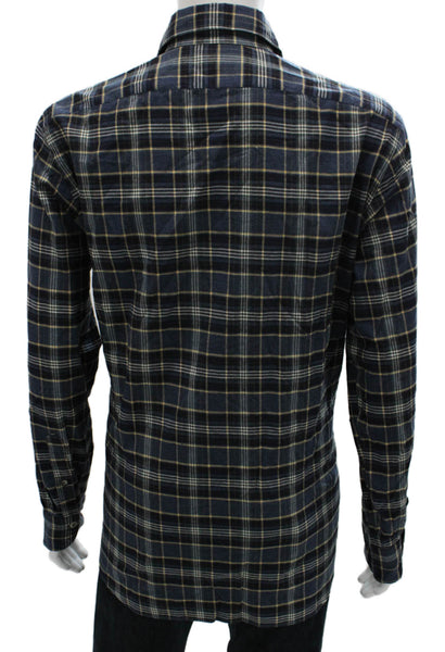 Giannetto Mens Cotton Plaid Long Sleeve Spread Sport Shirt Blue Size XL