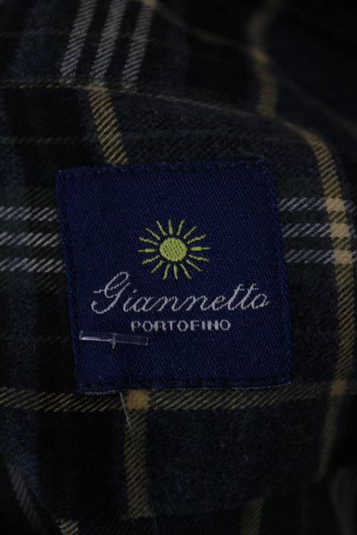 Giannetto Mens Cotton Plaid Long Sleeve Spread Sport Shirt Blue Size XL