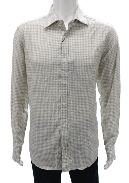 Paul & Shark Mens Cotton Lyocell Printed Button Down Shirt Ecro Olive Size 42