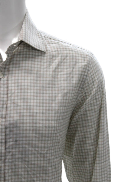 Paul & Shark Mens Cotton Lyocell Printed Button Down Shirt Ecro Olive Size 42