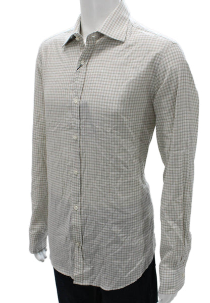 Paul & Shark Mens Cotton Lyocell Printed Button Down Shirt Ecro Olive Size 42