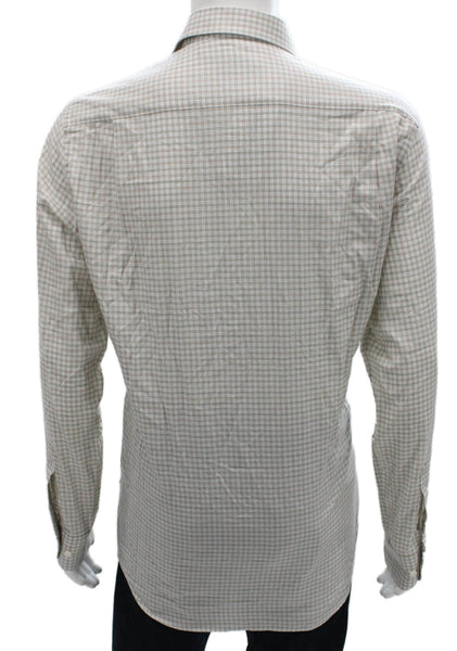 Paul & Shark Mens Cotton Lyocell Printed Button Down Shirt Ecro Olive Size 42