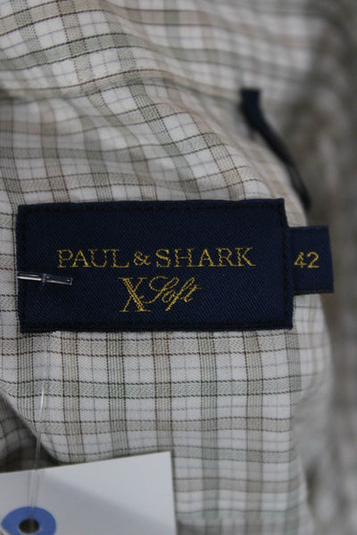 Paul & Shark Mens Cotton Lyocell Printed Button Down Shirt Ecro Olive Size 42
