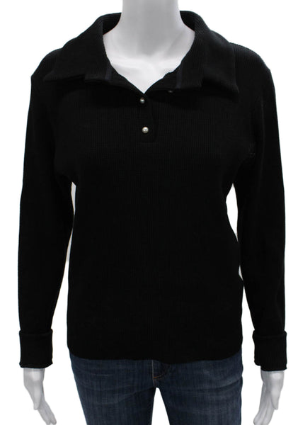 Donni Womens Henley Sweater Black Cotton Collared Long Sleeve Size XS
