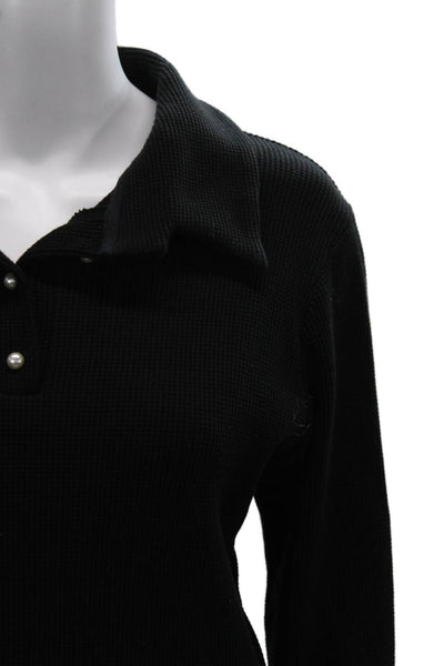 Donni Womens Henley Sweater Black Cotton Collared Long Sleeve Size XS