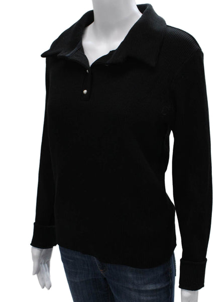 Donni Womens Henley Sweater Black Cotton Collared Long Sleeve Size XS