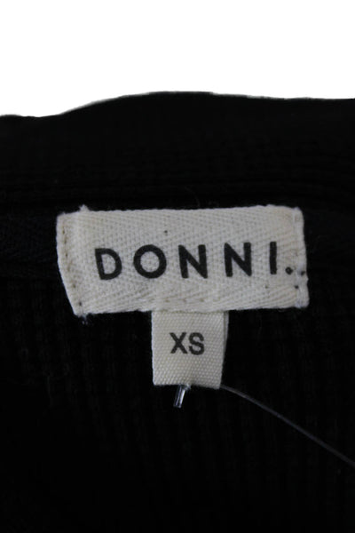 Donni Womens Henley Sweater Black Cotton Collared Long Sleeve Size XS