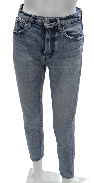 Moussy Womens High Rise Tapered Jeans Blue Cotton Button Size 24