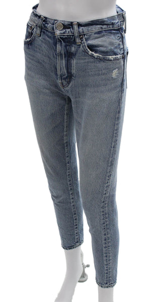 Moussy Womens High Rise Tapered Jeans Blue Cotton Button Size 24