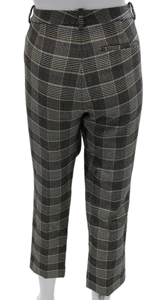 Theory Women Ankle Plaid Viscose Gray Zip Pants Inseam 25 Size 6