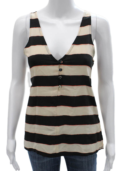 Joie Womens Black Silk Striped V-Neck Sleeveless Basic Tank Size XS