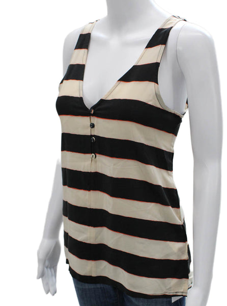Joie Womens Black Silk Striped V-Neck Sleeveless Basic Tank Size XS