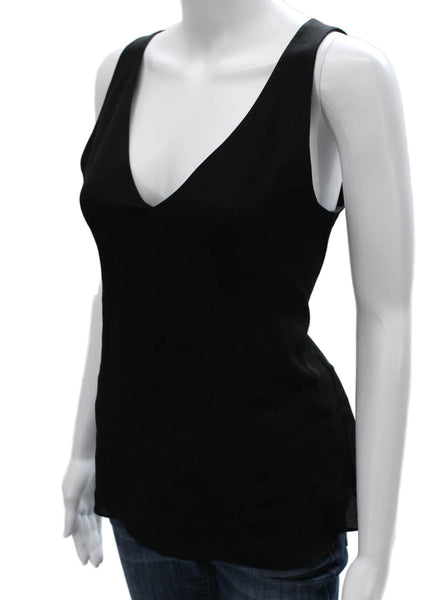 Theory Women Black Silk V Neck Sleeveless Basic Tank Size 0P