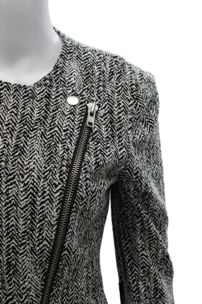 Theory Women Biker Jacket Black Herringbone Zip Size 4