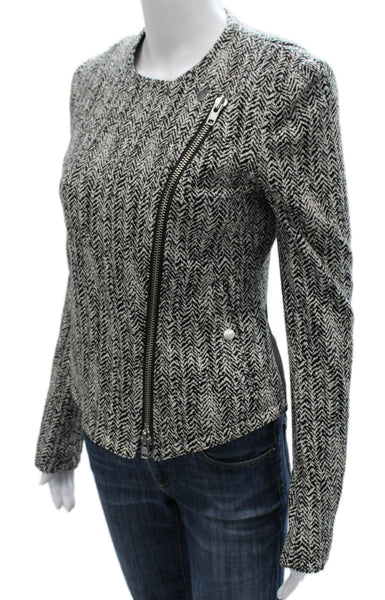 Theory Women Biker Jacket Black Herringbone Zip Size 4