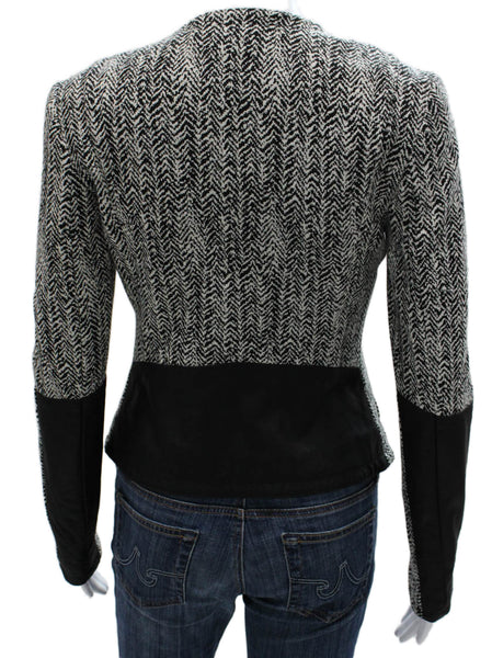 Theory Women Biker Jacket Black Herringbone Zip Size 4