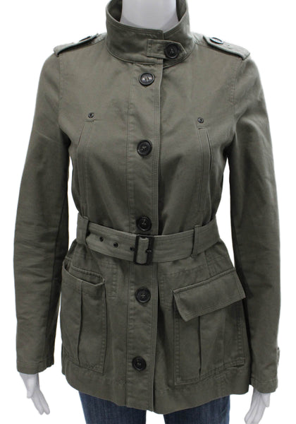 Comptoir Des Cotonniers Womens Military Jacket Green Button Long Sleeve Size 36