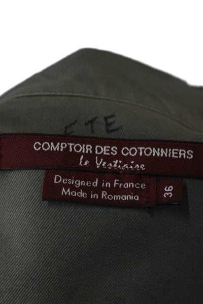 Comptoir Des Cotonniers Womens Military Jacket Green Button Long Sleeve Size 36