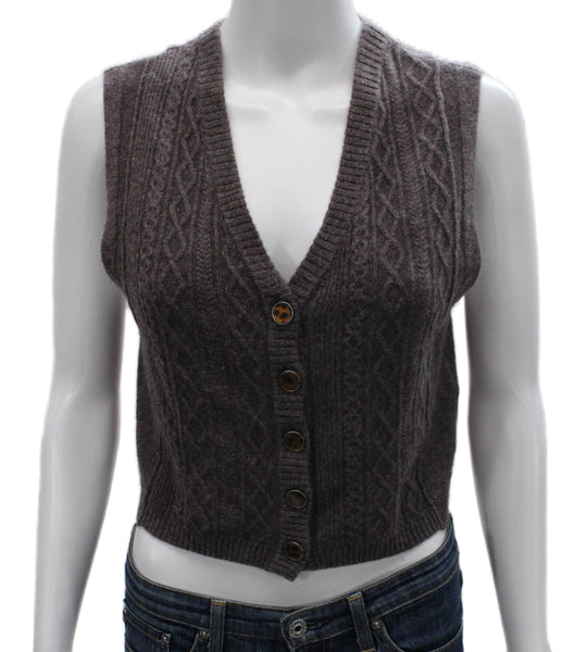 Free People Womens Cashmere Cable Knit V-Neck Sweater Vest Brown Size XS