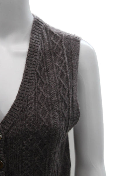 Free People Womens Cashmere Cable Knit V-Neck Sweater Vest Brown Size XS