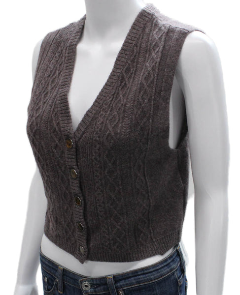 Free People Womens Cashmere Cable Knit V-Neck Sweater Vest Brown Size XS
