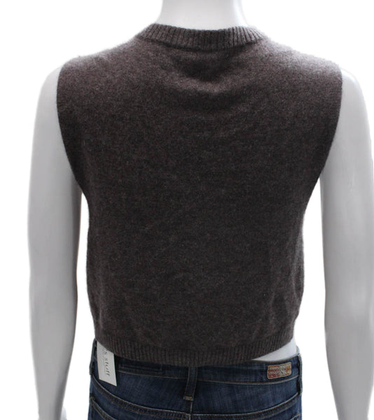 Free People Womens Cashmere Cable Knit V-Neck Sweater Vest Brown Size XS