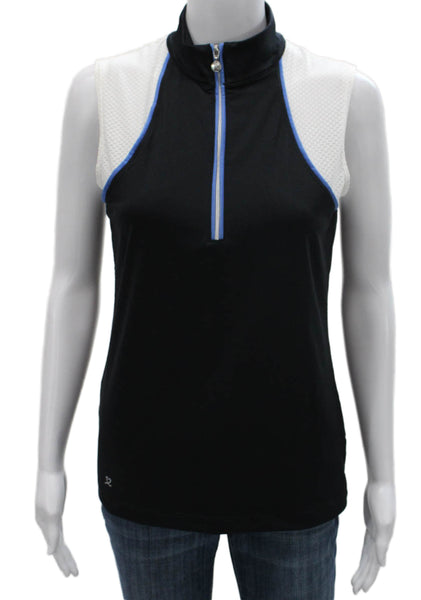Daily Sports Women Basic Sleeveless Mock Neck Colorblock Polo Black Zip Size S