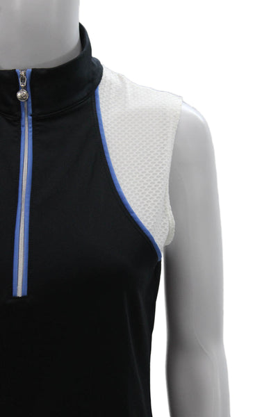 Daily Sports Women Basic Sleeveless Mock Neck Colorblock Polo Black Zip Size S