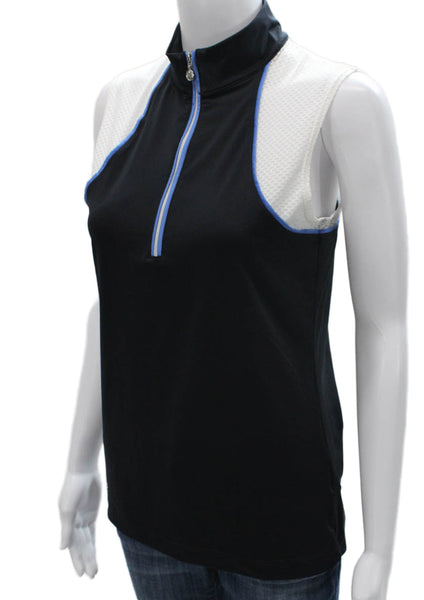 Daily Sports Women Basic Sleeveless Mock Neck Colorblock Polo Black Zip Size S