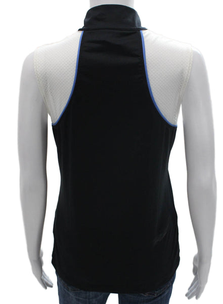 Daily Sports Women Basic Sleeveless Mock Neck Colorblock Polo Black Zip Size S