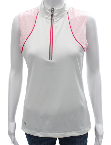 Daily Sports Women Sleeveless Mock Neck Zip Active Polo Top White Size S