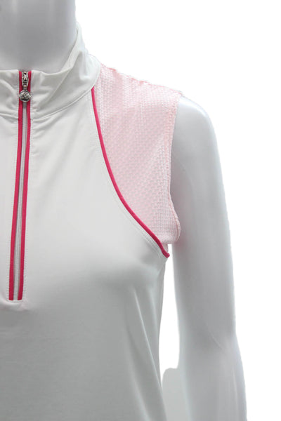 Daily Sports Women Sleeveless Mock Neck Zip Active Polo Top White Size S