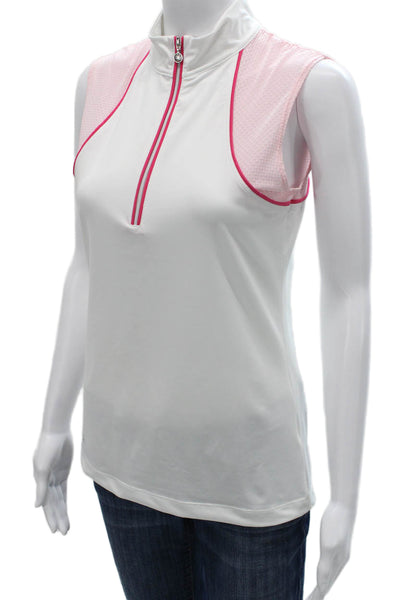 Daily Sports Women Sleeveless Mock Neck Zip Active Polo Top White Size S
