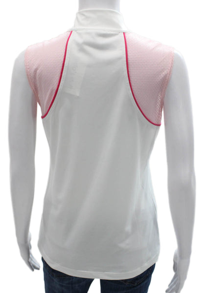 Daily Sports Women Sleeveless Mock Neck Zip Active Polo Top White Size S