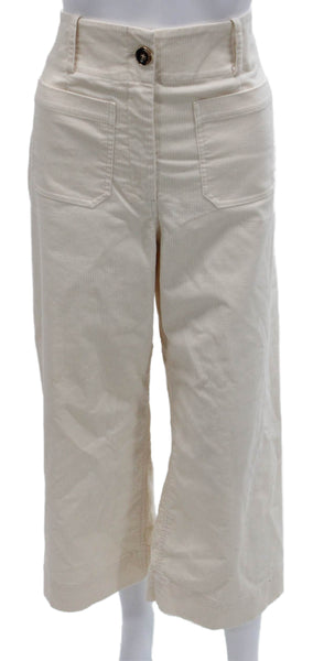 Elie Tahari Women Cropped Cotton Pants Ivory Solid Button Size 6