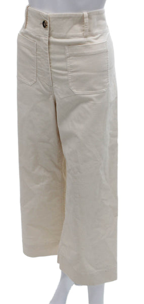 Elie Tahari Women Cropped Cotton Pants Ivory Solid Button Size 6