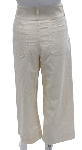 Elie Tahari Women Cropped Cotton Pants Ivory Solid Button Size 6