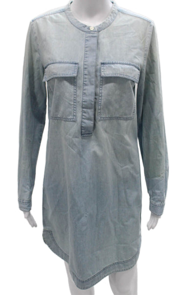 J Crew Women Shirt Dress Blue Cotton Long Sleeve Henley Button Size S