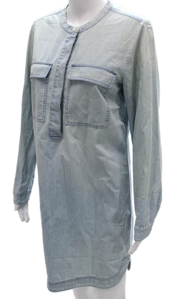 J Crew Women Shirt Dress Blue Cotton Long Sleeve Henley Button Size S