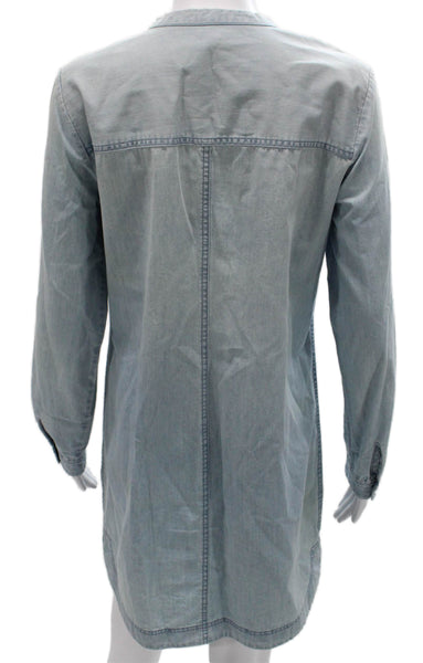 J Crew Women Shirt Dress Blue Cotton Long Sleeve Henley Button Size S