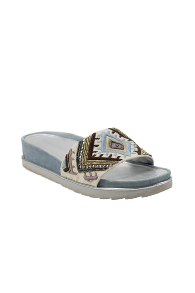 Donald J Pliner Womens Single Strap Embroidered Beaded Slide Sandals White 9