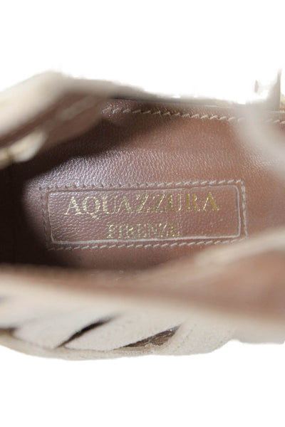 Aquazzura Womens Suede Lace-Up Wedge Sandals Beige Size 10