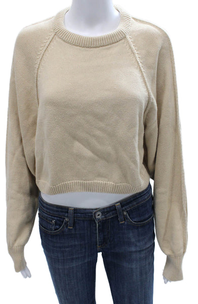Zara Women Beige Wool Pullover Sweater Crew Neck Long Sleeve Size XS