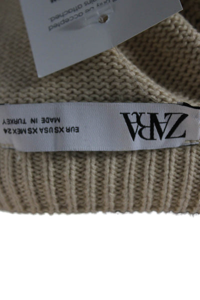 Zara Women Beige Wool Pullover Sweater Crew Neck Long Sleeve Size XS