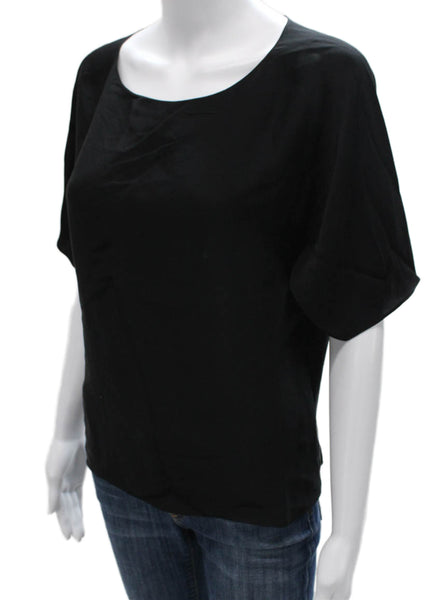 Theory Women Satin Scoop Neck Short Sleeve Blouse Black Basic Petite Size XS