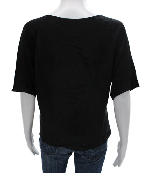 Theory Women Satin Scoop Neck Short Sleeve Blouse Black Basic Petite Size XS