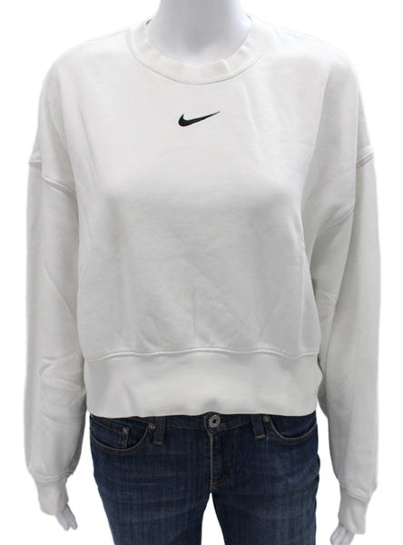 Nike Womens White Cotton Pullover Sweatshirt Crew Neck Long Sleeve Size XS