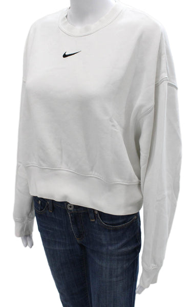 Nike Womens White Cotton Pullover Sweatshirt Crew Neck Long Sleeve Size XS