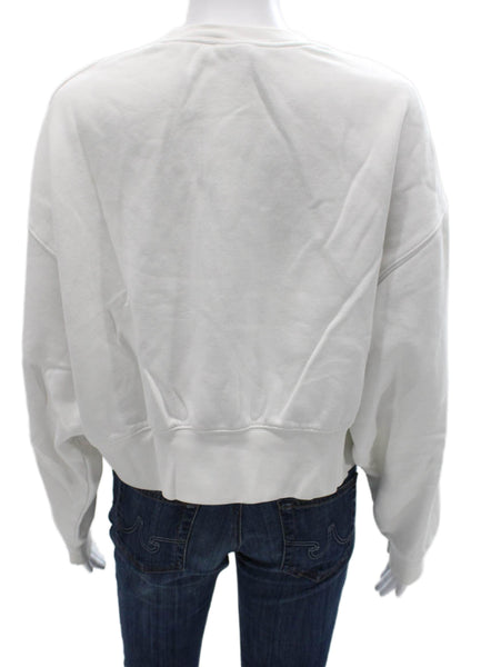 Nike Womens White Cotton Pullover Sweatshirt Crew Neck Long Sleeve Size XS